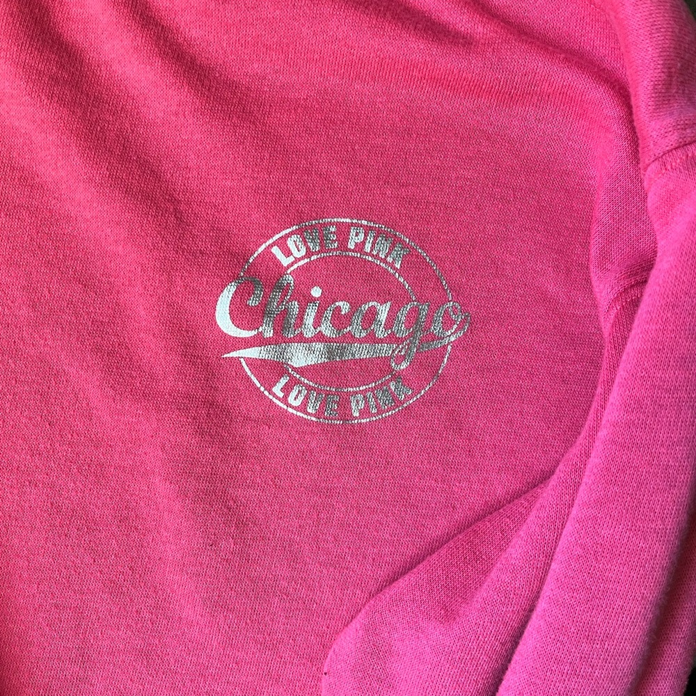 PINK Victoria's Secret Chicago Long Sleeve Pink Tee w/ Silver Sequins on Sleeve